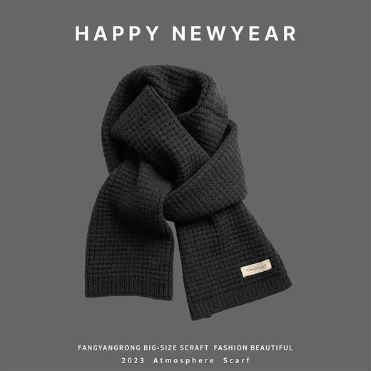 【这个冬天有它就够❗️百搭加厚黑色围巾】针织毛线材质，柔软舒适，精心挑选各种款式和图案，总有一款适合你，新款针织学生百搭加厚围脖保L 商品图1