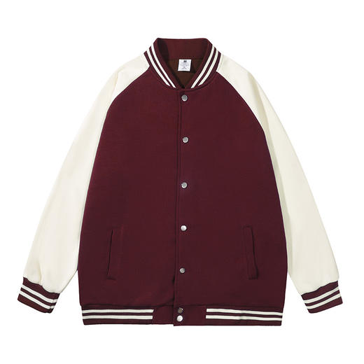 自由基地秋冬休闲宽松棒球服拼色插肩开衫320克外套男女情侣同款 NMJ-2020 商品图4