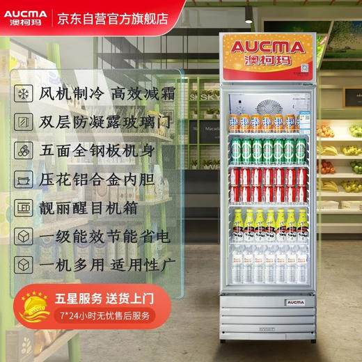 澳柯玛（AUCMA） 227升立式单门商用冷藏冰箱展示柜 超市饮料啤酒保鲜冷柜 冷饮茶叶陈列冰柜 SC-237 商品图2