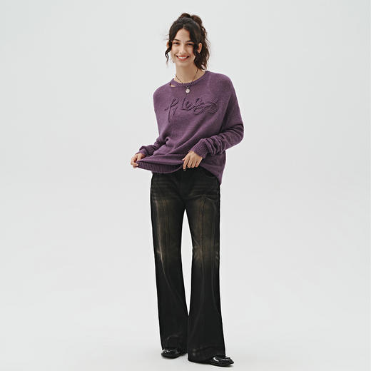 714street美式字母提花破坏毛衣秋季新款薄款情侣针织衫男女同款 商品图2