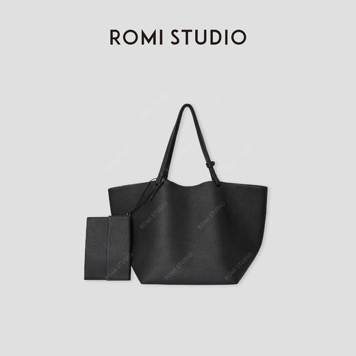 ROMI STUDIO “松弛至上” 荔面头层牛皮拼羊皮手提大号托特包 444TS007 商品图4