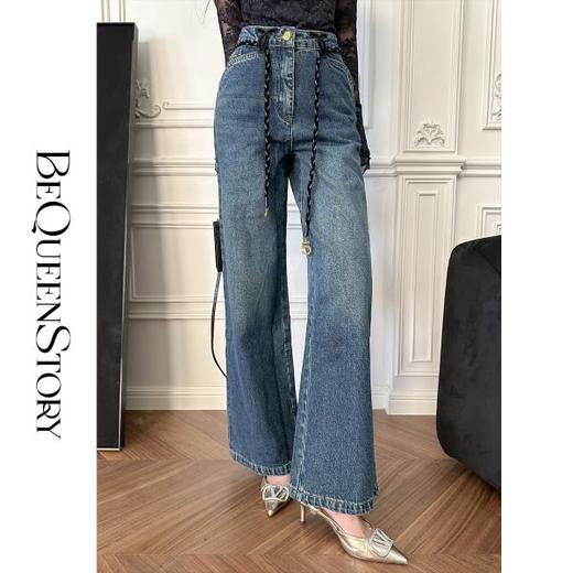 BeQueenStory【叛逆单宁】单宁风简约百搭宽松显瘦阔腿牛仔裤秋装 商品图4