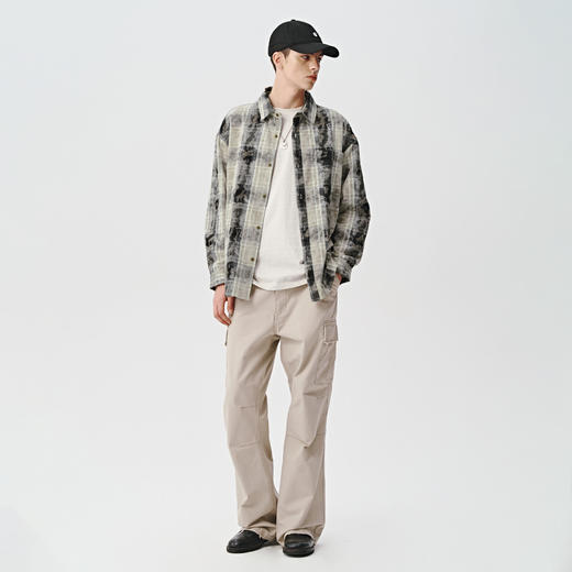 714street复古扎染格子长袖衬衫男高级感痞帅秋季新款宽松外套女 商品图3