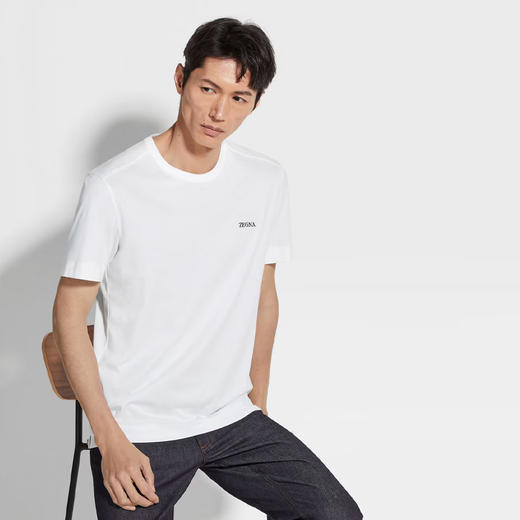 【一】ZEGNA 杰尼亚 男士字母徽标贴花棉质圆领短袖T恤 白色 E7360A5 B760 N00 商品图3