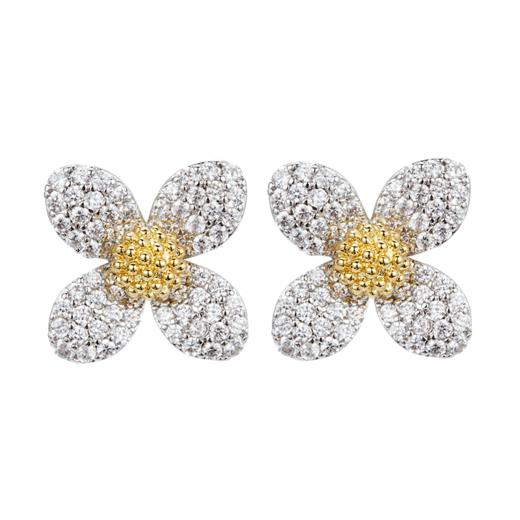 Oflye潮流饰品  气质四叶花朵耳环新款轻奢小清新满钻两戴耳钉女 商品图4