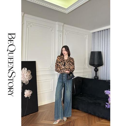 BeQueenStory【叛逆单宁】单宁风简约百搭宽松显瘦阔腿牛仔裤秋装 商品图3