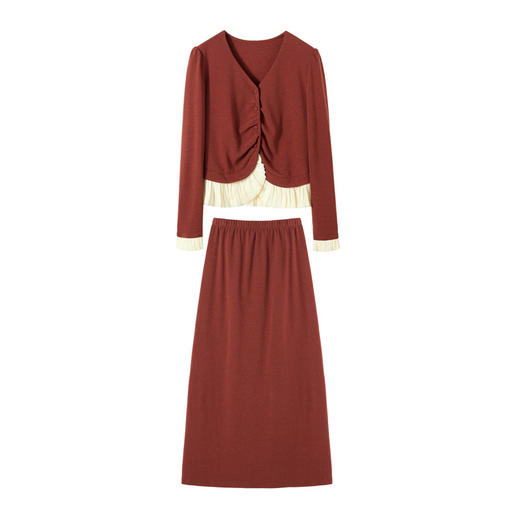 时尚休闲套装秋季新款法式优雅拼接上衣半身裙两件套裙YF9685 商品图4