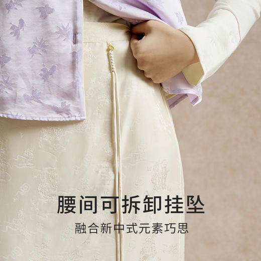 重磅桑蚕丝半裙女新中式提花舒适中长裙可外穿家居服金三塔  YSFED901 商品图2