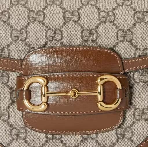 GUCCI古驰 Horsebit 1955 金色马街扣可调节肩带 帆布拼皮革饰边 帆布包马鞍包翻盖包 单肩包 迷你 男女同款情侣款 棕色（CB） 商品图2