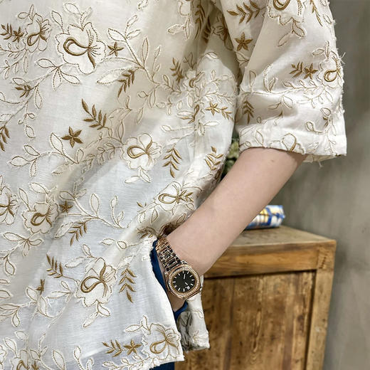 【顺丰包邮】91756 洛诗琳重工立体剪花真丝衬衫女新中式刺绣上衣85128 商品图3