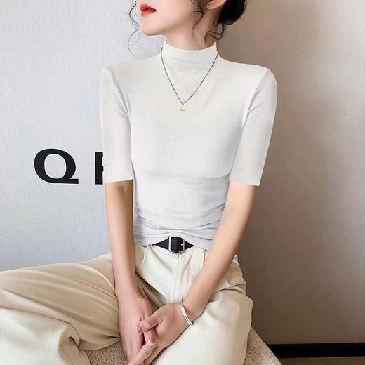 【唯众全棉系列】秋季面膜T恤中袖打底衫女半高领修身内搭2024新款五分袖百搭上衣 商品图5
