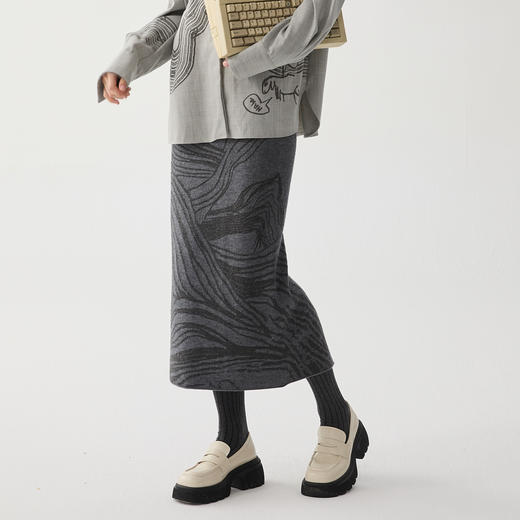 谜底针织半身裙2024冬新品复古风提花修身直筒半裙长裙244MZ1898 商品图0