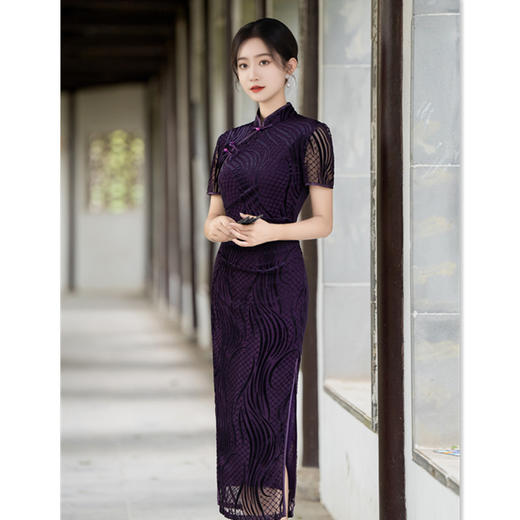 GX喜妈妈婚宴旗袍2024秋季新款复古民族风长款短袖日常可穿中式旗袍 商品图2