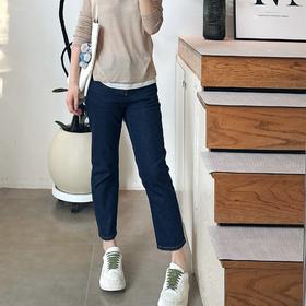 高腰弹力深蓝牛仔萝卜裤女秋季新款梨形身材显瘦裤子