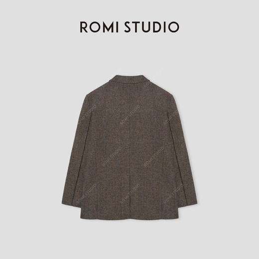 ROMI STUDIO“棕标甄选”绵羊毛混纺人字暗纹直身西装外套 431WS047 商品图1