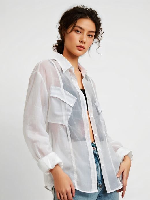 中秋大力度清仓~（不支持退）（NO退，能接受拍）原创设计师-多穿款 22159冰裂纹薄纱上衣衬衫外套（单件）-喜出 商品图0
