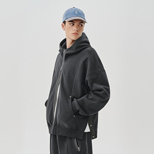 714street秋冬新款重磅500g解构连帽卫衣开衫情侣宽松卫衣外套男 商品图2