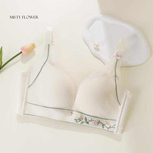 【商场同款】熳洁儿 大胸显小文胸薄杯云感棉提花一片式无钢圈新中式花间意内衣24701517 商品图6