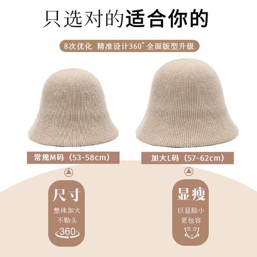 【立体设计！大头围秋冬帽子】女雪尼尔盆帽保暖渔夫帽日系针织水桶帽冬季。ry 商品图2
