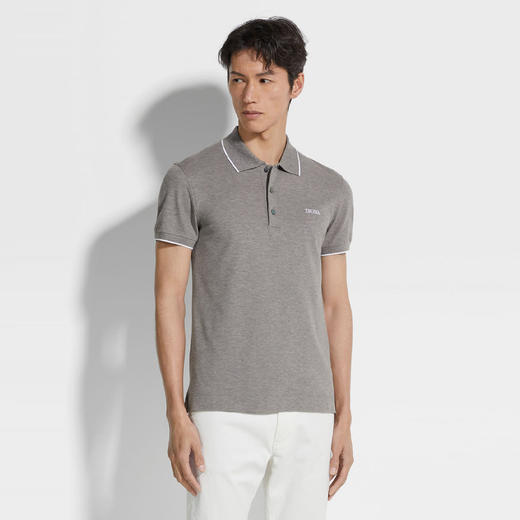【二】ZEGNA 杰尼亚 男士字母刺绣徽标弹力棉短袖 POLO 衫 灰色 E7358A5 B746 K95 商品图1