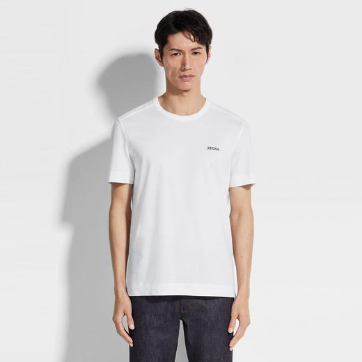 【一】ZEGNA 杰尼亚 男士字母徽标贴花棉质圆领短袖T恤 白色 E7360A5 B760 N00 商品图1