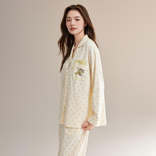 美季美优2024秋季新款睡衣女纯棉波点长袖女士可外穿家居服套装 商品图1