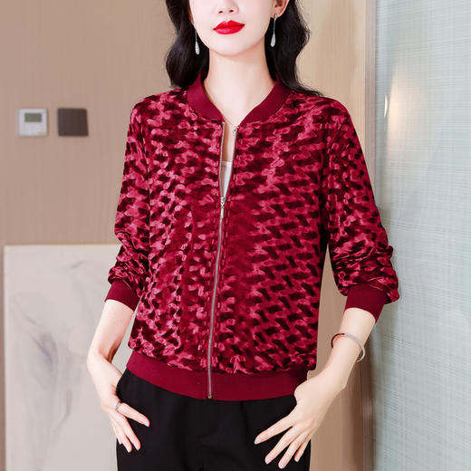 KQL 765G283金丝绒棒球服短外套大码休闲开衫夹克上衣 商品图3