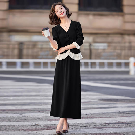 时尚休闲套装秋季新款法式优雅拼接上衣半身裙两件套裙YF9685 商品图3