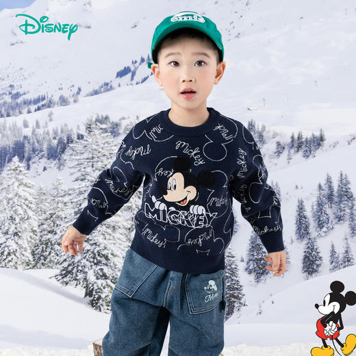 迪士尼【假期出游】24秋季新款男宝满印米奇针织衫可爱提花毛衣线衫ZD3DS041 商品图2