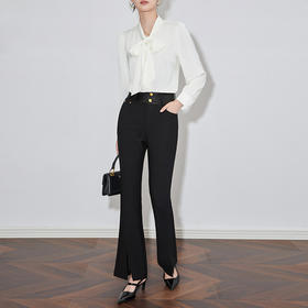 【高货】全新升级【铂金会员220/天猫299/差价79】(20312) 洛诗琳新款通勤喇叭裤女开叉修身显瘦拼接腰头时髦西装裤