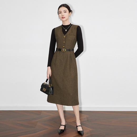 【高货】全新升级【铂金会员339/天猫459/差价120】(83119) 洛诗琳法式通勤小香风套装针织打底毛呢背心连衣裙两件套 商品图3