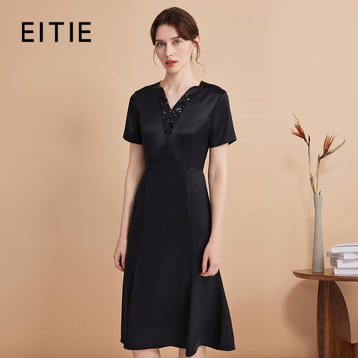 EITIE爱特爱夏季新款优雅V领蕾丝拼接礼服连衣裙7477112 商品图1