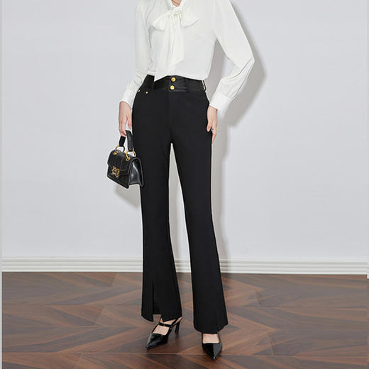 【高货】全新升级【铂金会员220/天猫299/差价79】(20312) 洛诗琳新款通勤喇叭裤女开叉修身显瘦拼接腰头时髦西装裤 商品图1