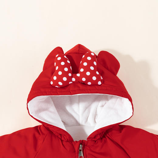 迪士尼【立体蝴蝶结】24冬季新款女童夹棉连体衣卡通米妮防风保暖哈衣ZD4DL010 商品图8