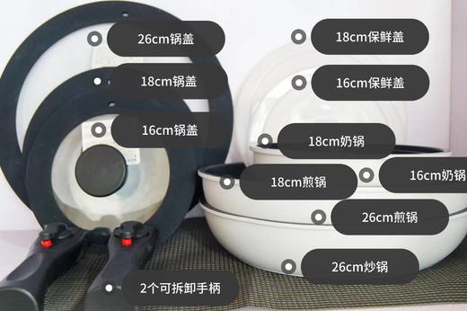 家用必备高性价比实用收纳锅具、不占空间，出口日本高品质好物、不粘锅涂层耐磨耐高温，2万多次刮伤测试超耐用，实用多种锅灶！一次带走12件 商品图1