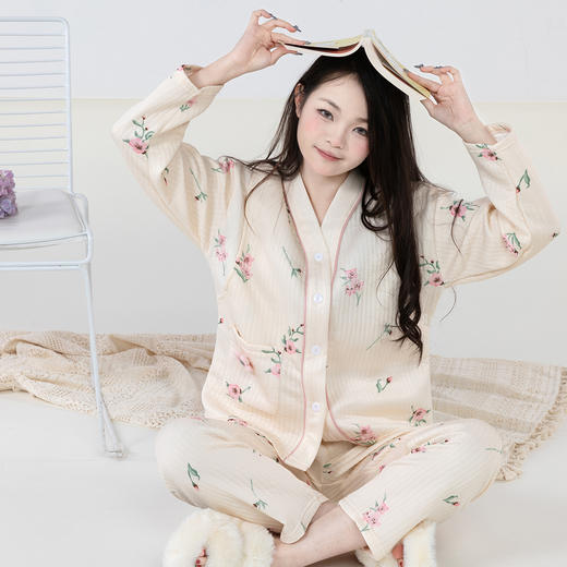 贝贝怡【便捷哺乳】秋冬新款夹棉V领长袖家居服套装孕妇哺乳产妇月子服ZB4DY001 商品图7