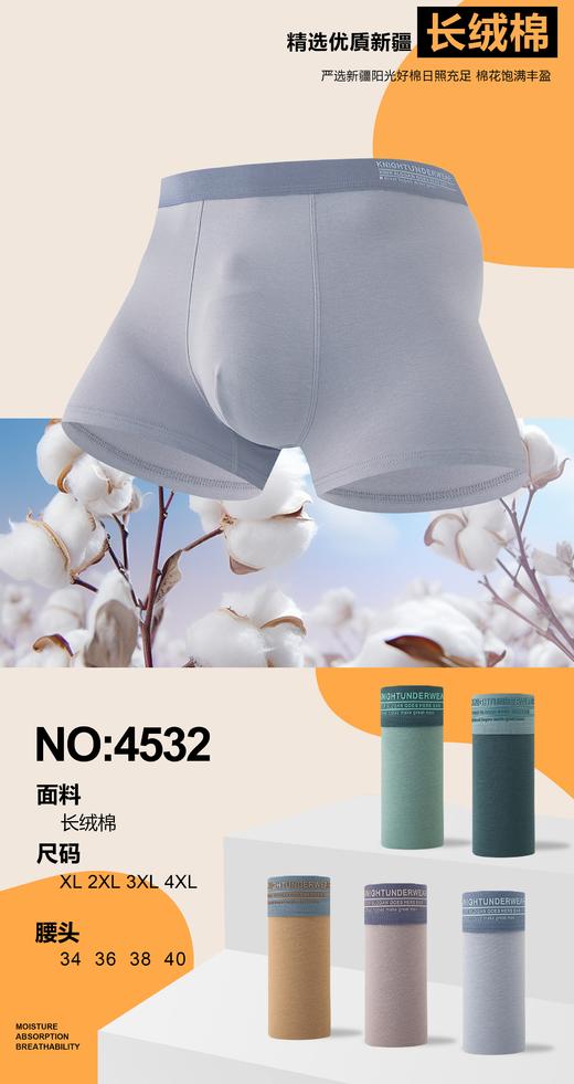 (一盒两条）男士内裤新款50支弹力棉印花包头平角裤清水无尘工艺3276/83291/5563/4532 商品图1