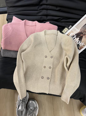 超厚双排扣针织开衫