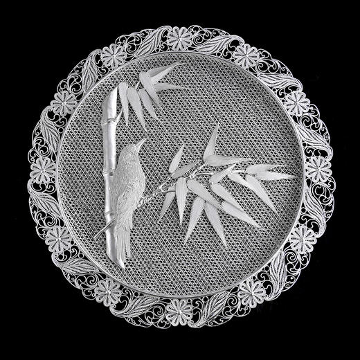 子佩集S999银纯手工制作【清竹瑞鸟】花丝盘纯银摆件大师工坊原创设计【QZRNHSP】2409 商品图1