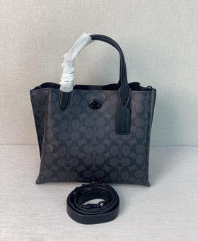 秋冬特惠💰450 coach/蔻驰新款 willow tote24新色到货 手提斜挎包，C8562老花棕色，C8561拼色，8869全黑 ，mini，尺寸：24×20×10cm