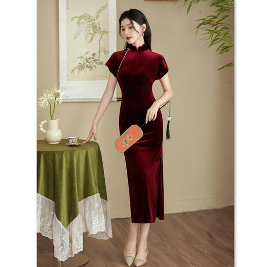 时尚改良新中式，长款连袖丝绒旗袍GX-66762 商品图3