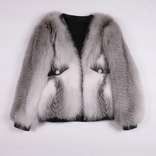 SIM GRACE  优雅夫人2024新品白茶水墨进口十字狐稀有狐狸毛皮草配绵羊皮外套 商品图3