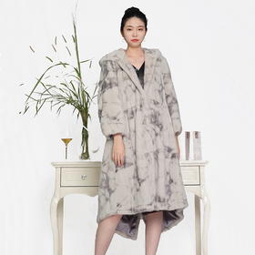 SIM GRACE 优雅夫人 女士轻奢天鹅绒水貂印连帽外套时尚宽松长款