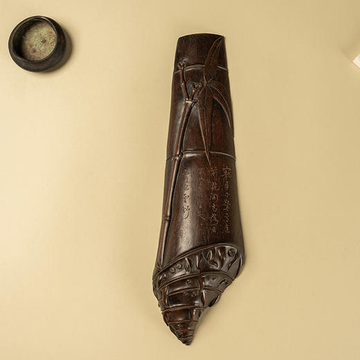 清 紫檀木雕竹节诗文大臂搁 商品图0