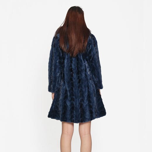 SIM GRACE 优雅夫人 2024年新款中长款百搭100%水貂毛朋牙拼貂狐狸毛领女装皮草外套 商品图2