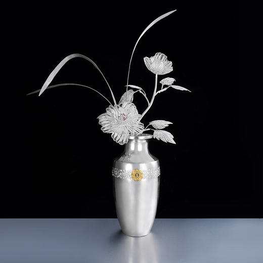 子佩集S999银手工银花丝【芙花鸢影】花丝镶嵌插花瓶大师工坊原创设计【FHYYHP】(而已店) 商品图0