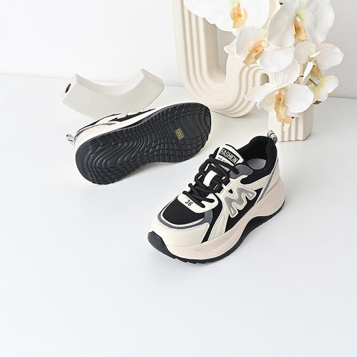 经典鲨2024年秋季新款韩版时尚拼色系带平底休闲鞋跑步鞋女KW336-D37031 商品图3