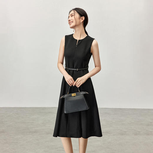 【内购】气质通勤拉链半开襟领高位收腰垂感大摆A字连衣裙-151L57383 商品图1