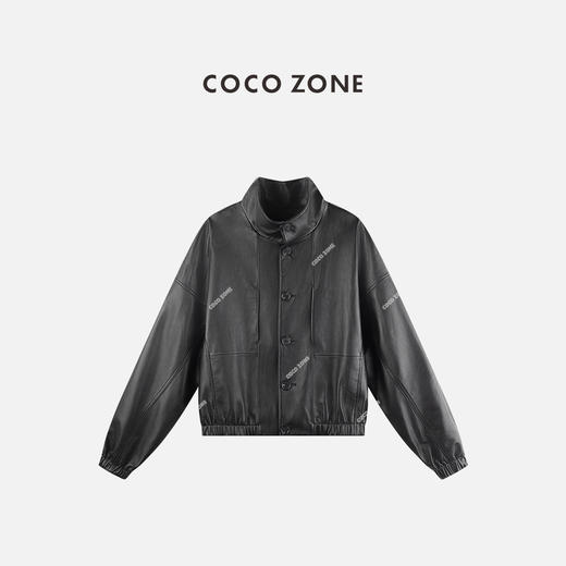 COCO ZONE 秋季时尚立领皮衣外套气质落肩袖上衣CC2C1932 商品图0