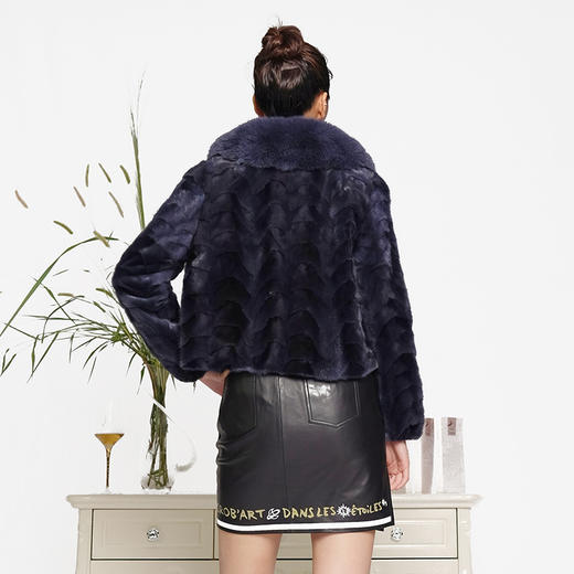 SIM GRACE 优雅夫人 2024年新款短装百搭100%水貂毛朋牙拼貂狐狸毛领女装皮草外套 商品图2